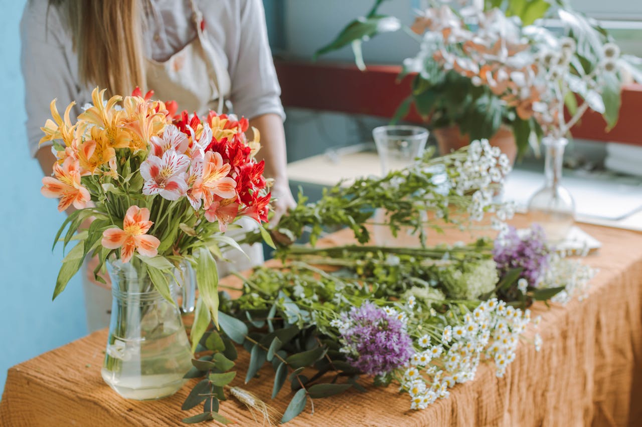 Florist working with flowers